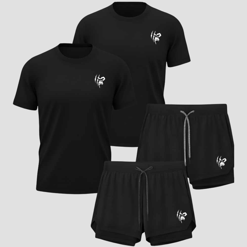 Kit 4 Peças Dryfit: 2 Camisas e 2 Shorts - Preto