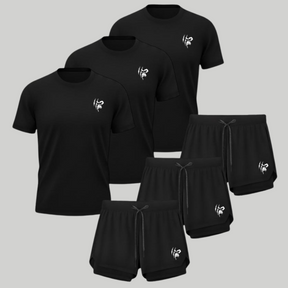 Kit 6 Peças Dryfit: 3 Camisas e 3 Shorts - Preto